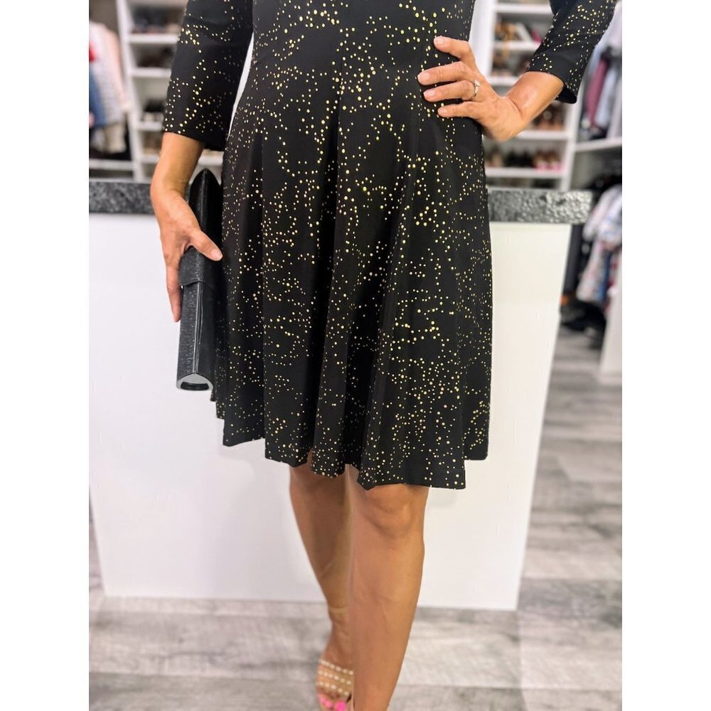 Hutch Anthropologie Black Gold Dotted A-Line Dress $325 - Picture 5 of 11